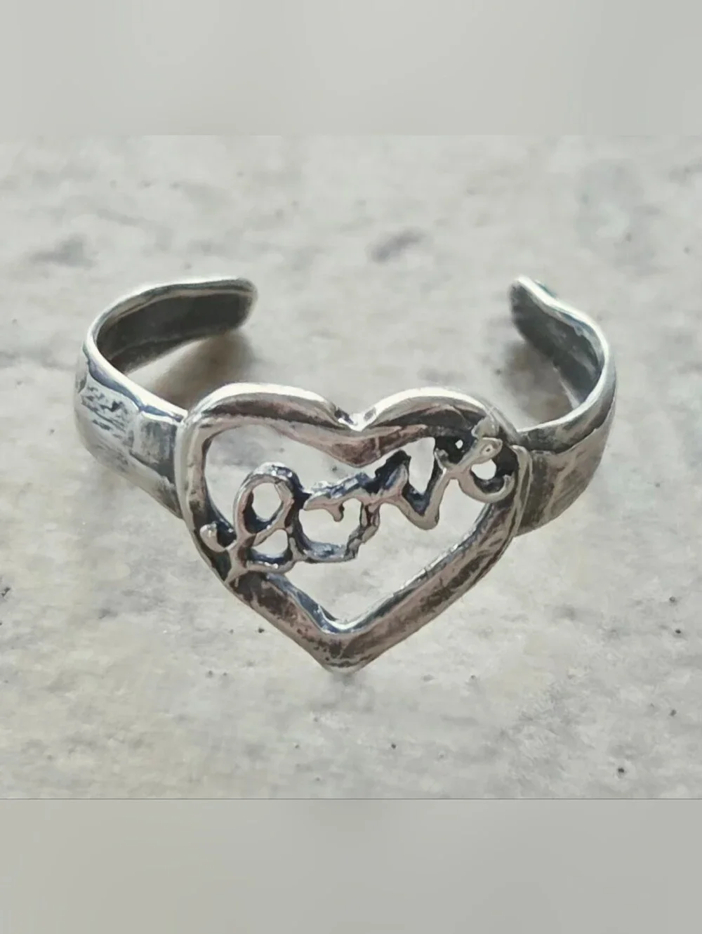Vintage 90s Sterling Silver 925 Floating Heart LOVE Toe Ring Adjustable Pristine